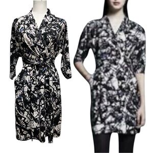 Catherine Malandrino Black and White  Faux Wrap Dress with Tie Waist Size 8